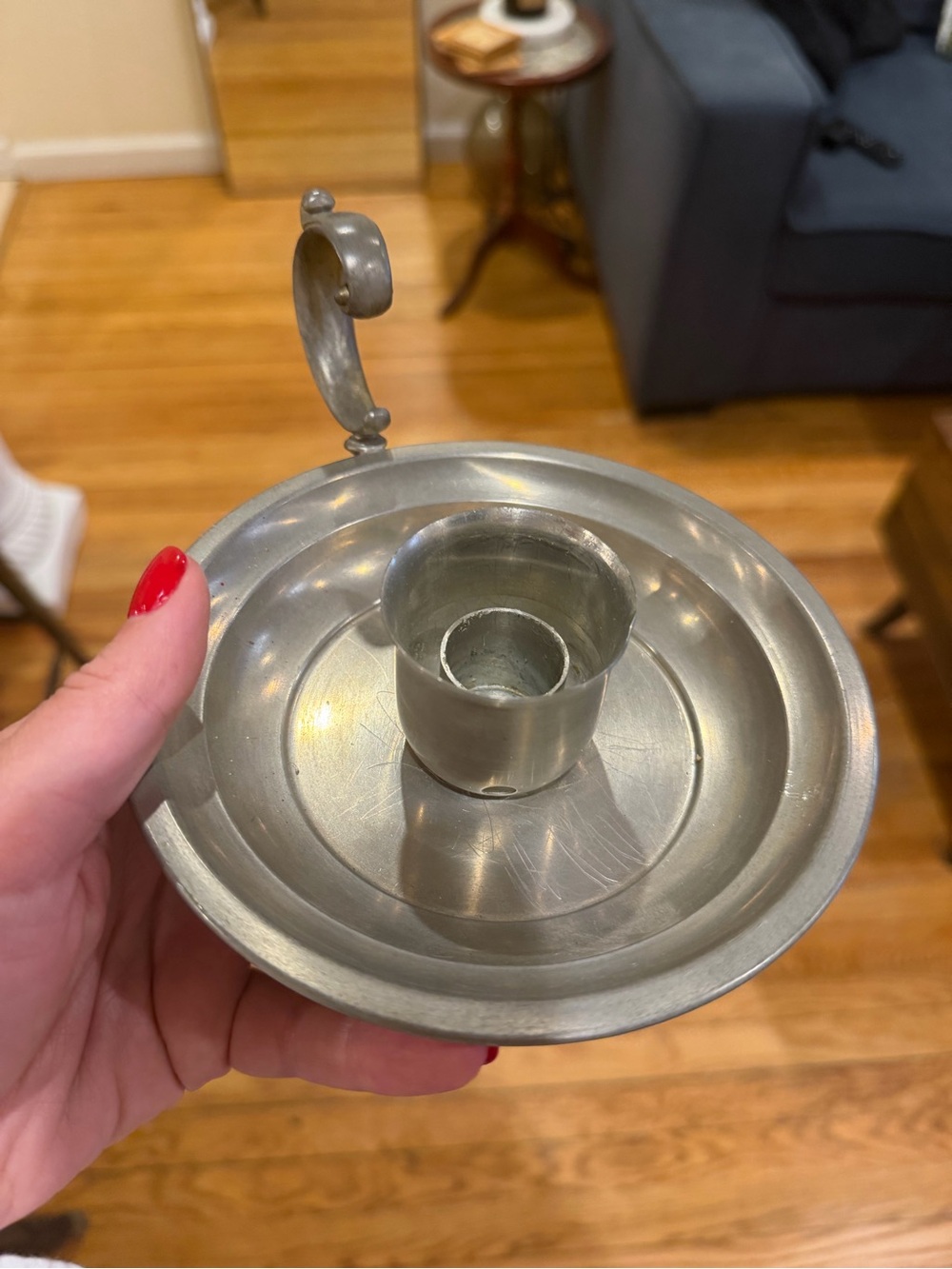 Classic Pewter-Style Chamberstick Candle Holder - Unbranded